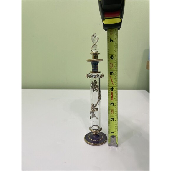 Vintage Hand Blown Purple Glass Perfume Bottle Gold Trim With Stopper - Picture 3 of 4